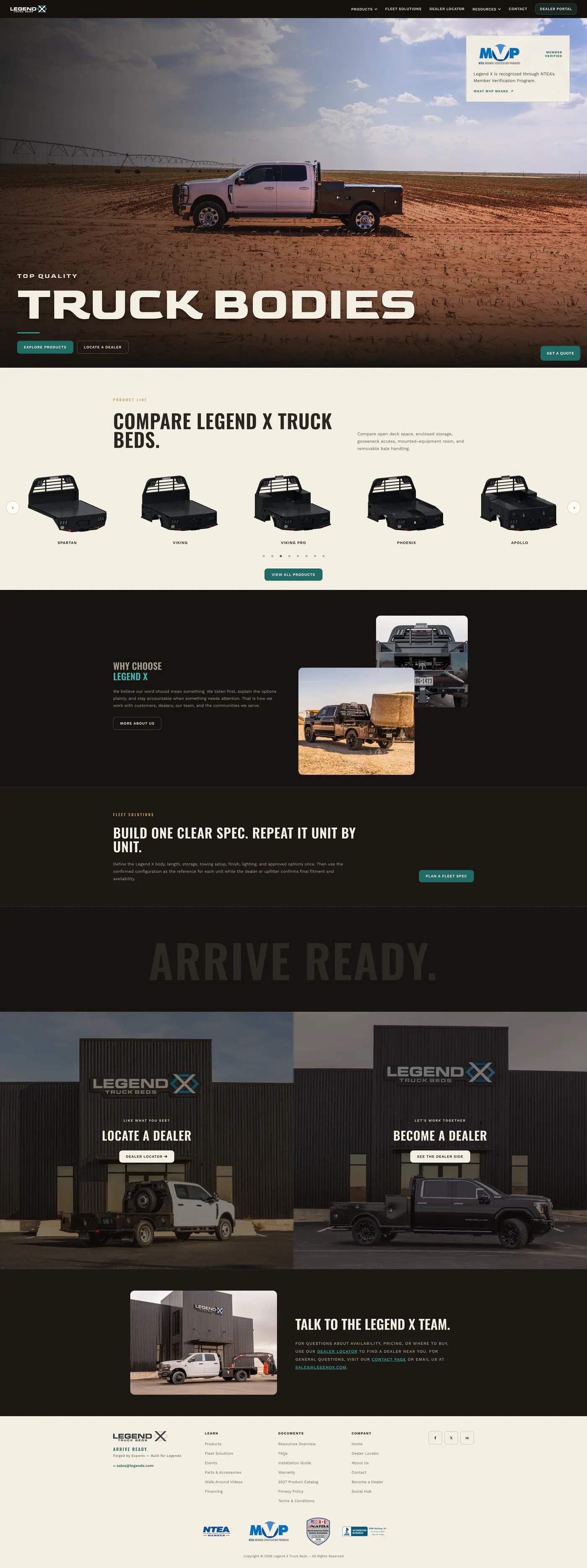 The complete Legend X homepage from top to bottom, as it appeared on a desktop screen.
